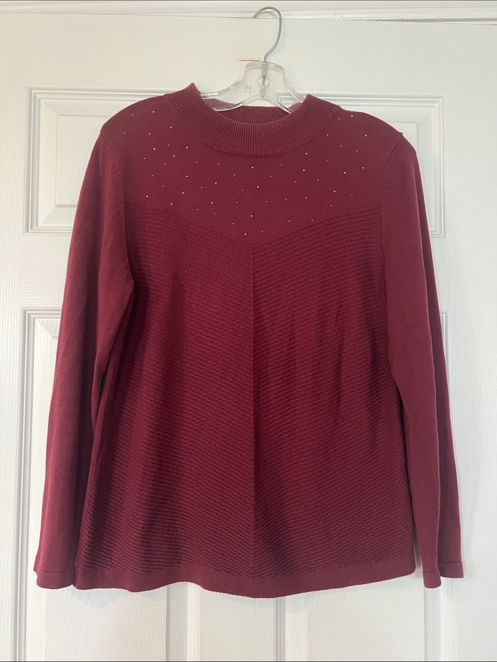 Haggar Women's Wine Burgundy Knit Sweater with Rhinestone Accents